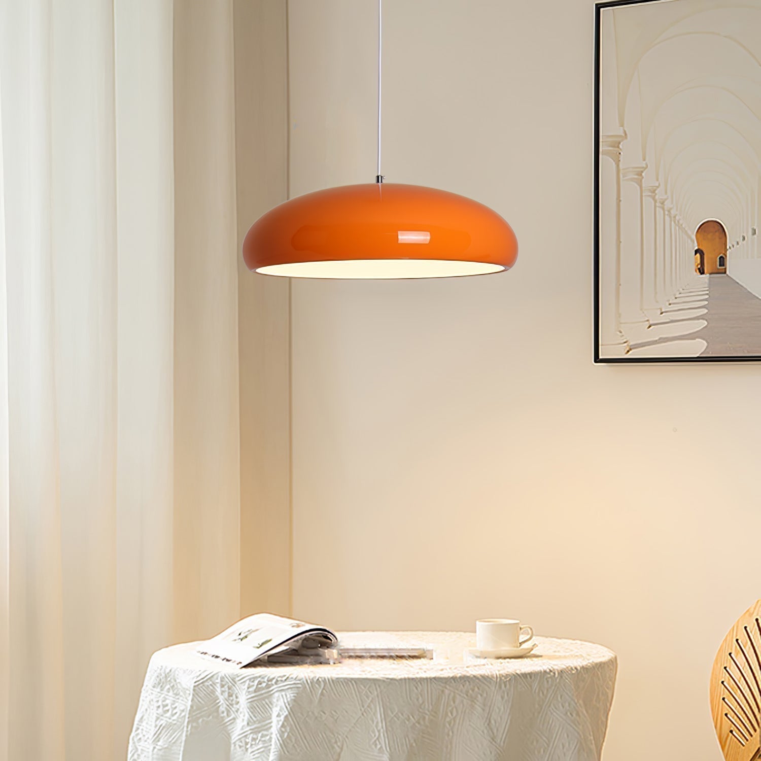 Pangen Modern Glossy Aluminum Dome Pendant Light 60cm Polycarbonate Diffuser Ceiling Fixture
