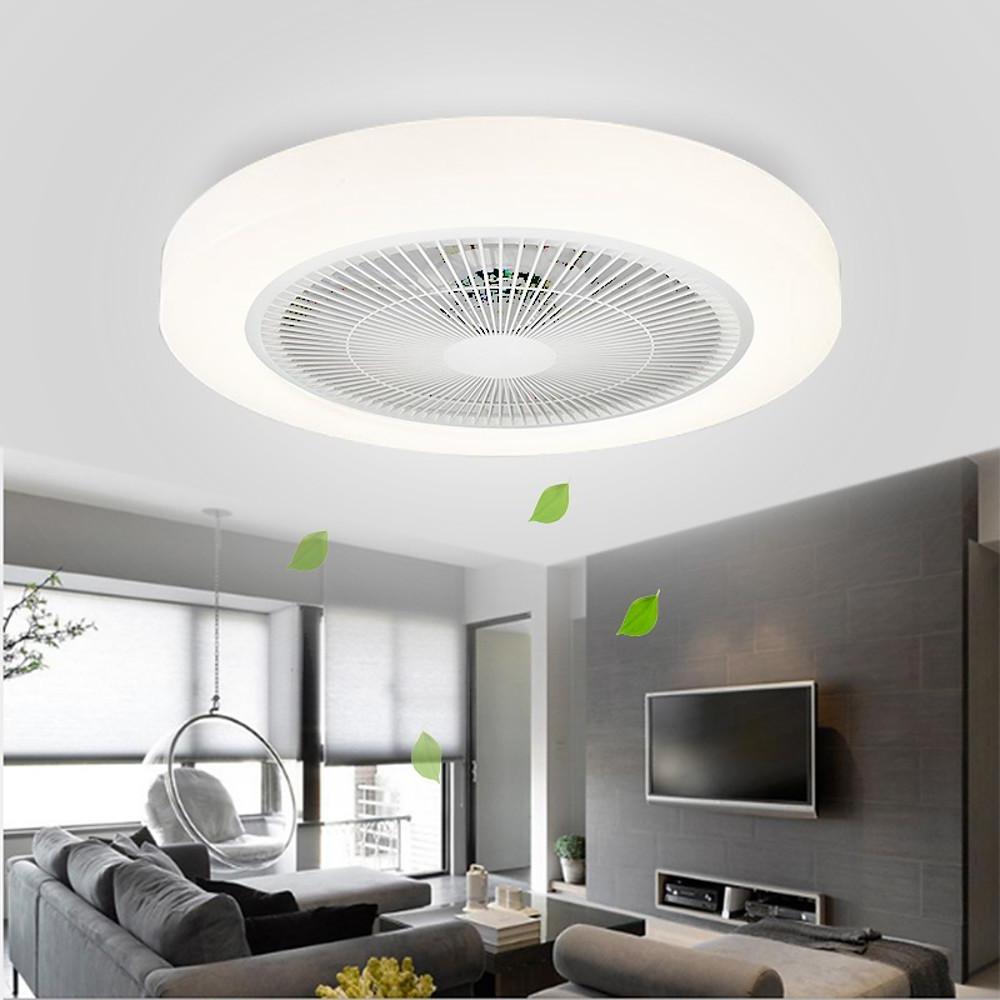 20 Inch Enclosed Bladeless Ceiling Fan with Dimmable LED Light Flush Mount Low Profile Fixture