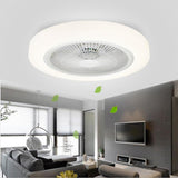 20 Inch Enclosed Bladeless Ceiling Fan with Dimmable LED Light Flush Mount Low Profile Fixture