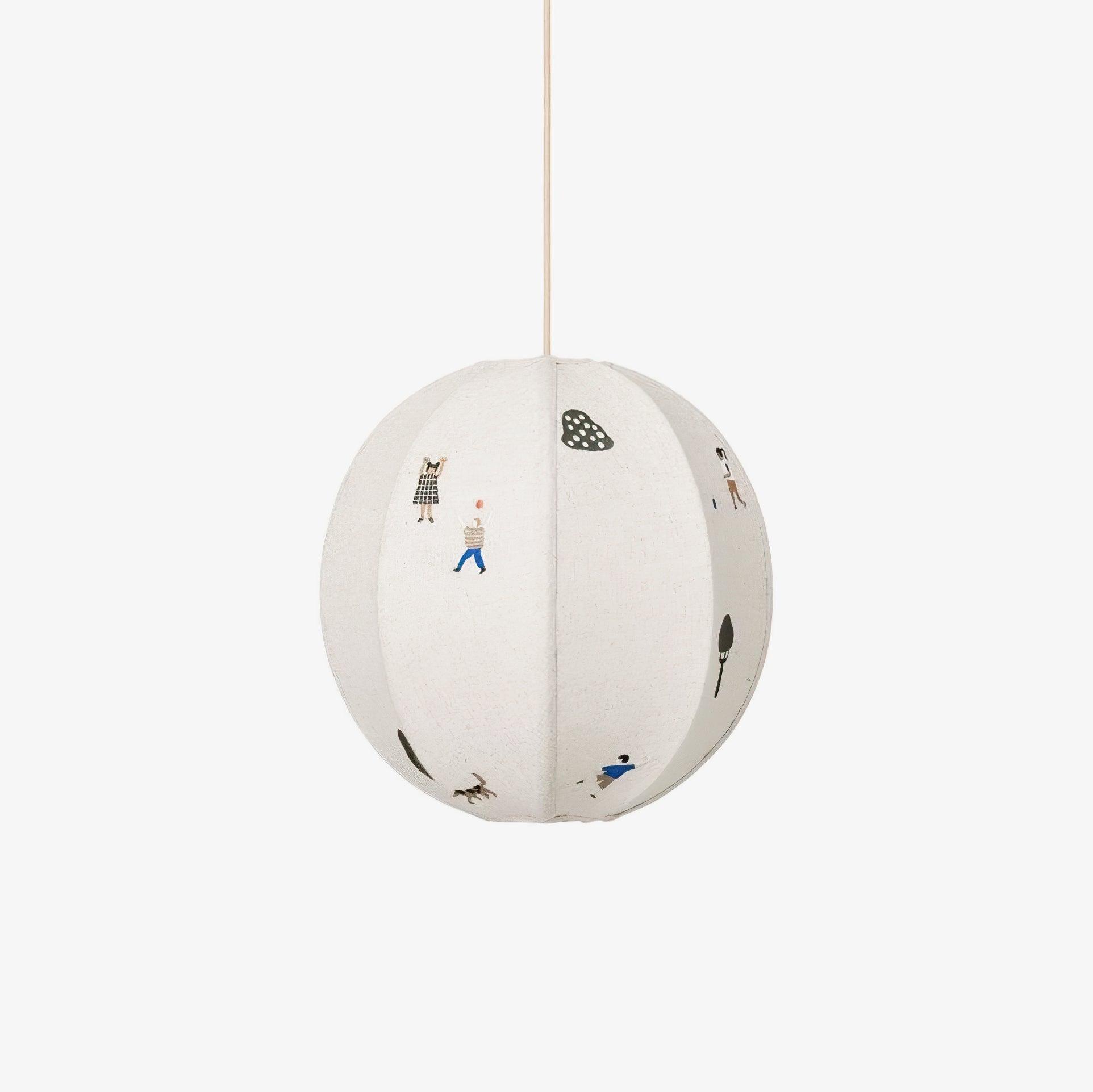 Park Scene Embroidered White Fabric Textile Pendant Light for Bedroom and Dining Areas
