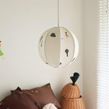 Park Scene Embroidered White Fabric Textile Pendant Light for Bedroom and Dining Areas
