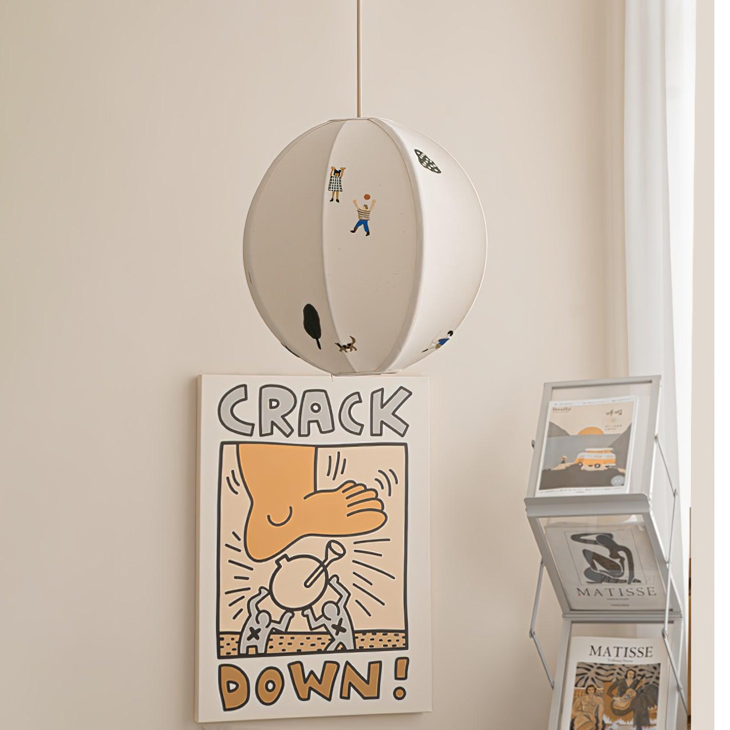 Park Scene Embroidered White Fabric Textile Pendant Light for Bedroom and Dining Areas