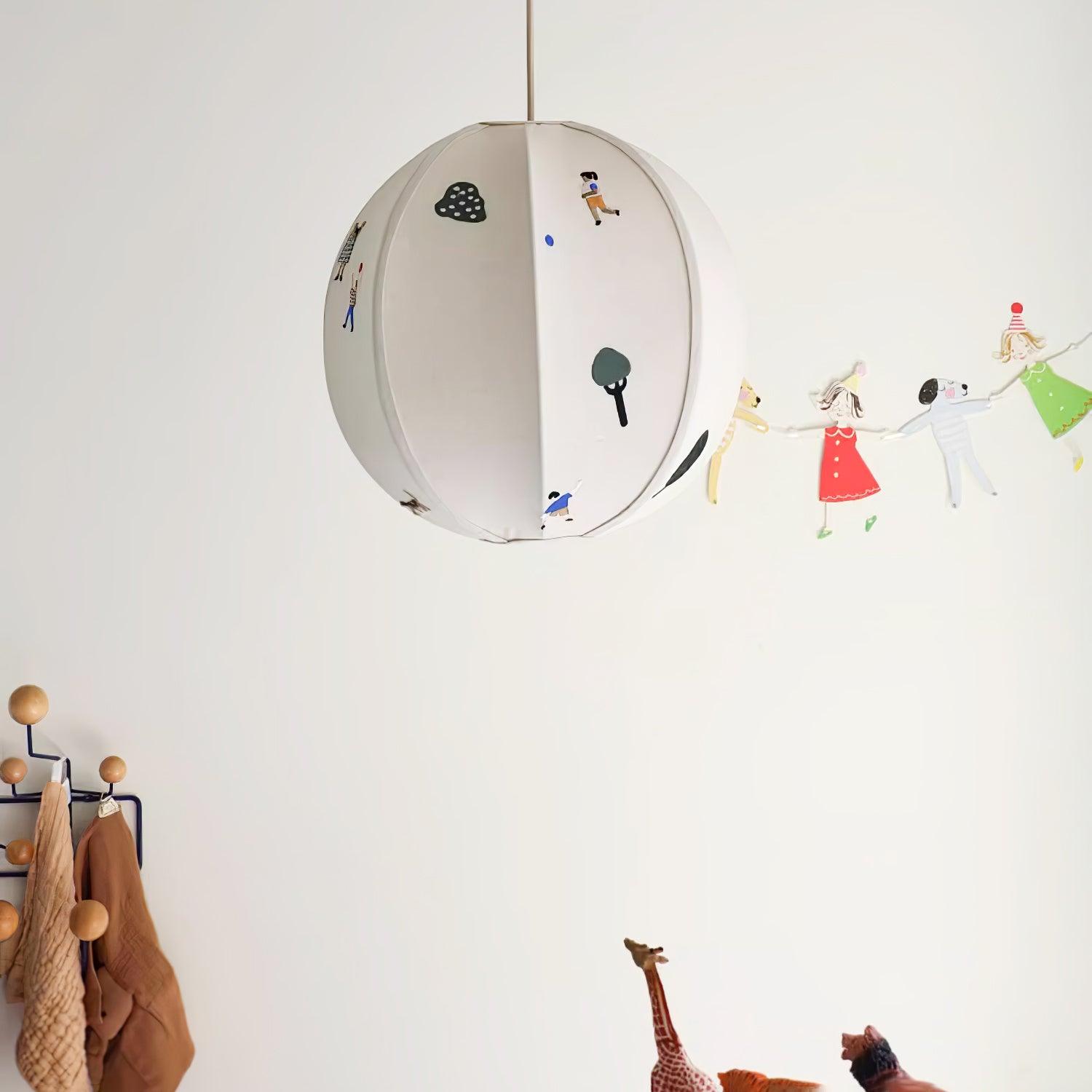 Park Scene Embroidered White Fabric Textile Pendant Light for Bedroom and Dining Areas