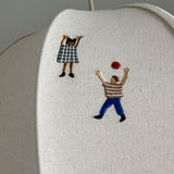 Park Scene Embroidered White Fabric Textile Pendant Light for Bedroom and Dining Areas