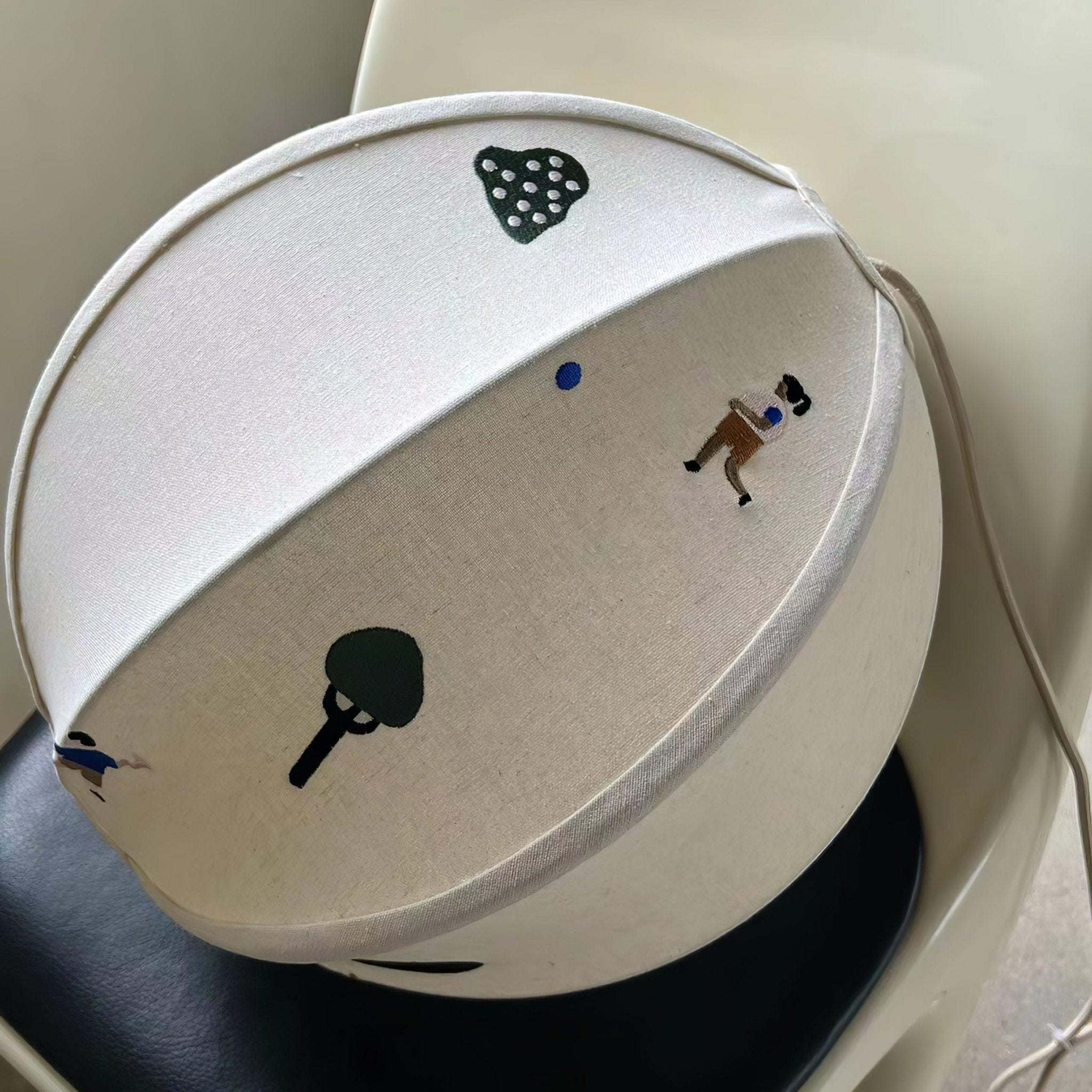 Park Scene Embroidered White Fabric Textile Pendant Light for Bedroom and Dining Areas
