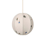 Park Scene Embroidered White Fabric Textile Pendant Light for Bedroom and Dining Areas