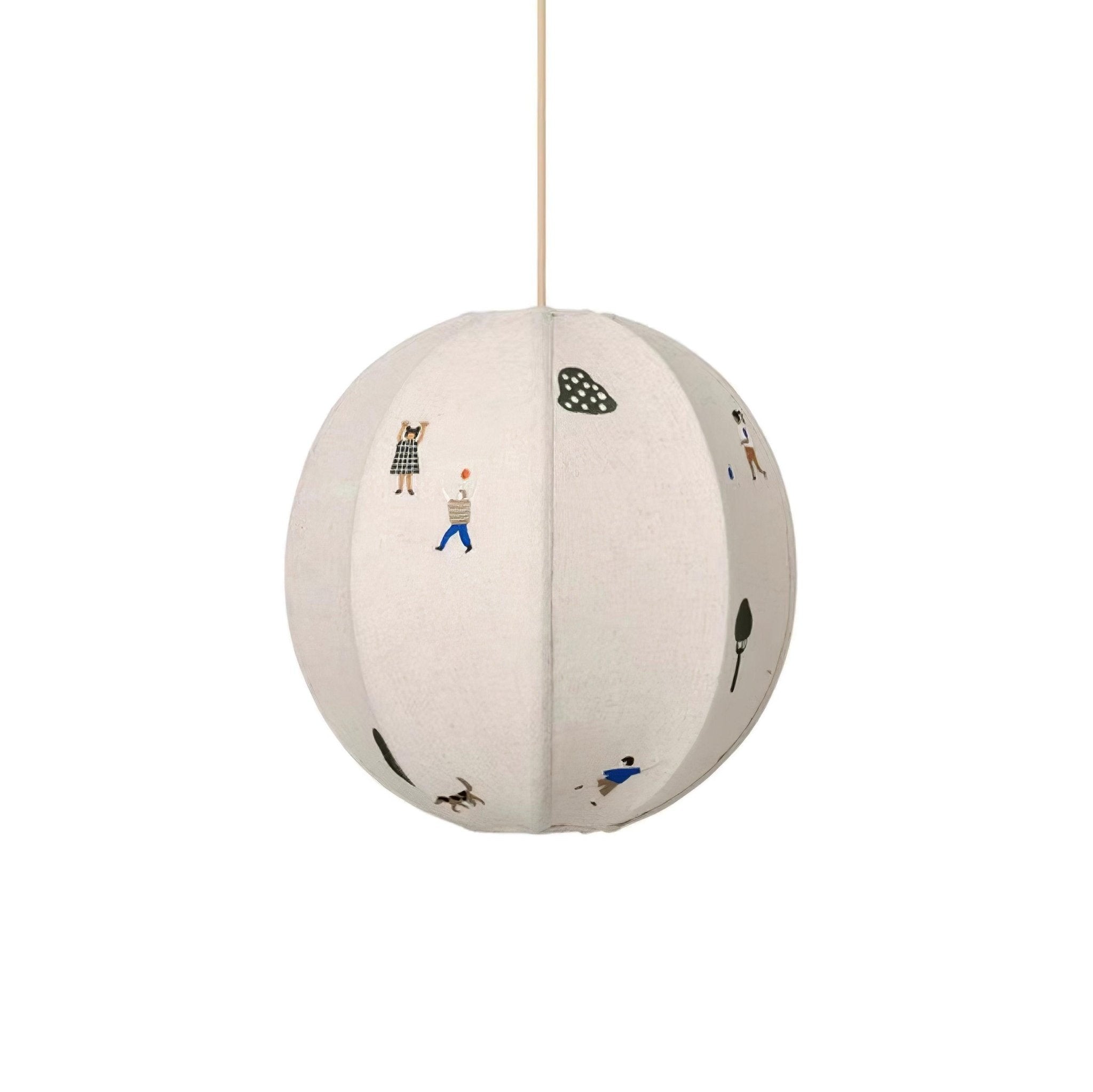 Park Scene Embroidered White Fabric Textile Pendant Light for Bedroom and Dining Areas