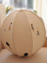 Park Scene Embroidered White Fabric Textile Pendant Light for Bedroom and Dining Areas
