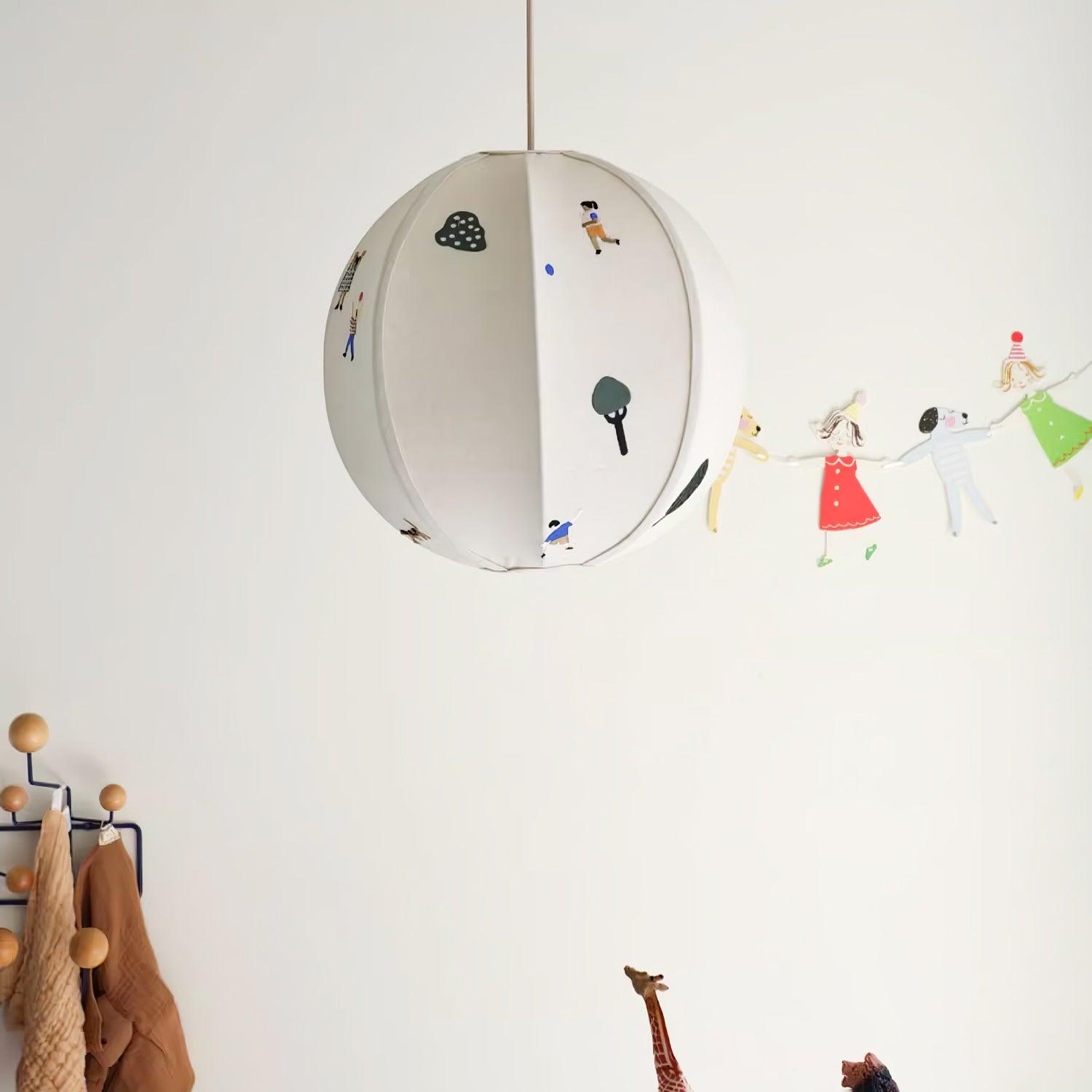Park Scene Embroidered White Fabric Textile Pendant Light for Bedroom and Dining Areas