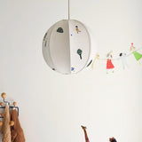 Park Scene Embroidered White Fabric Textile Pendant Light for Bedroom and Dining Areas