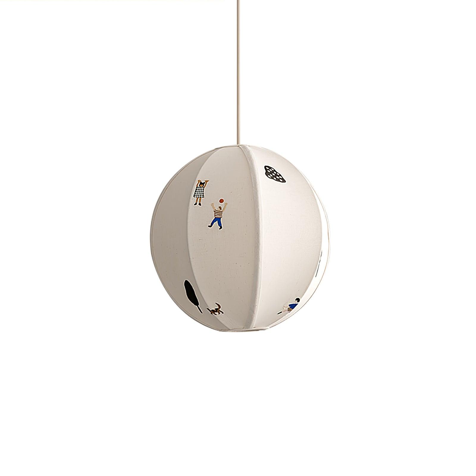 Park Scene Embroidered White Fabric Textile Pendant Light for Bedroom and Dining Areas