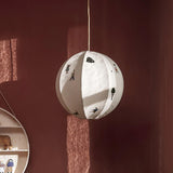 Park Scene Embroidered White Fabric Textile Pendant Light for Bedroom and Dining Areas