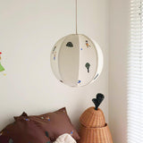 Park Scene Embroidered White Fabric Textile Pendant Light for Bedroom and Dining Areas