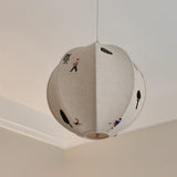 Park Scene Embroidered White Fabric Textile Pendant Light for Bedroom and Dining Areas