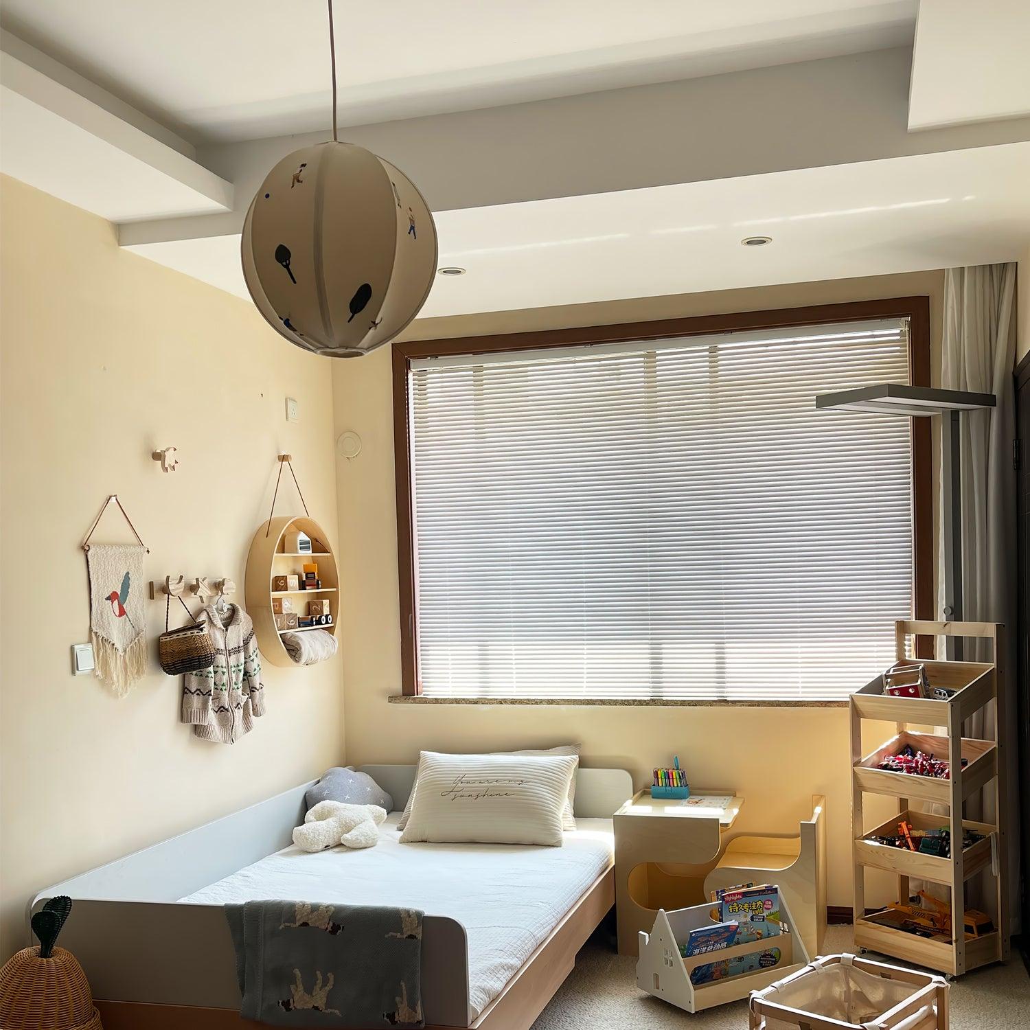 Park Scene Embroidered White Fabric Textile Pendant Light for Bedroom and Dining Areas