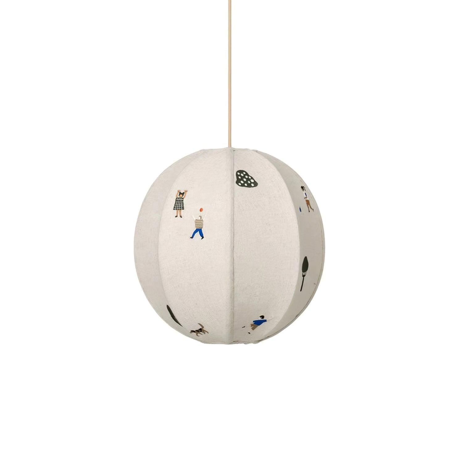 Park Scene Embroidered White Fabric Textile Pendant Light for Bedroom and Dining Areas