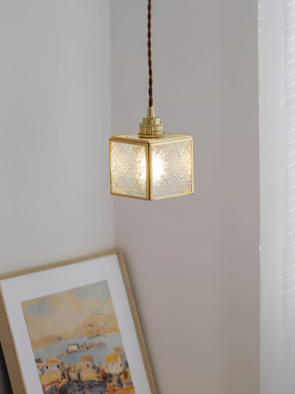 Patterned Frosted Glass Pendant Light with Solid Brass Body for Modern Interior Spaces