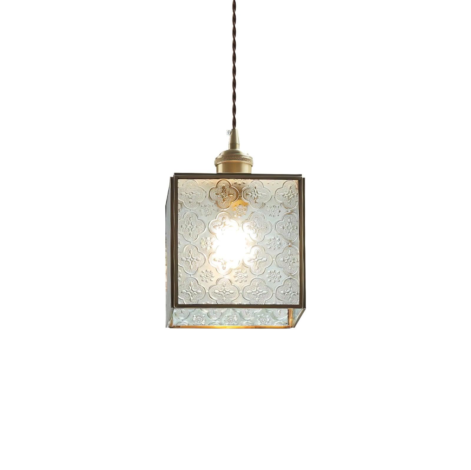 Patterned Frosted Glass Pendant Light with Solid Brass Body for Modern Interior Spaces