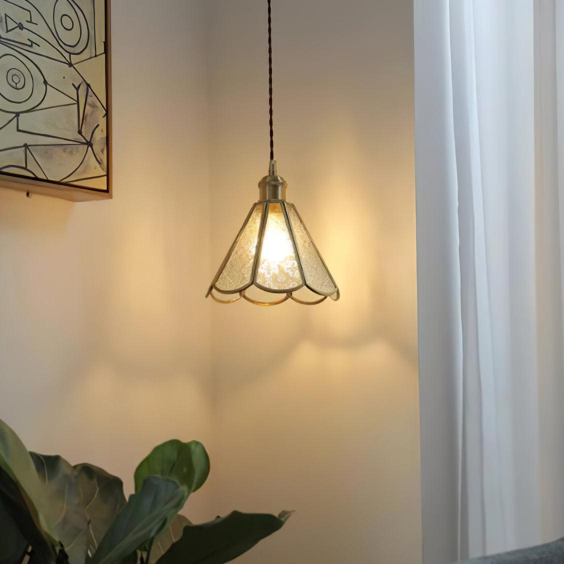 Patterned Frosted Glass Pendant Light with Solid Brass Body for Modern Interior Spaces