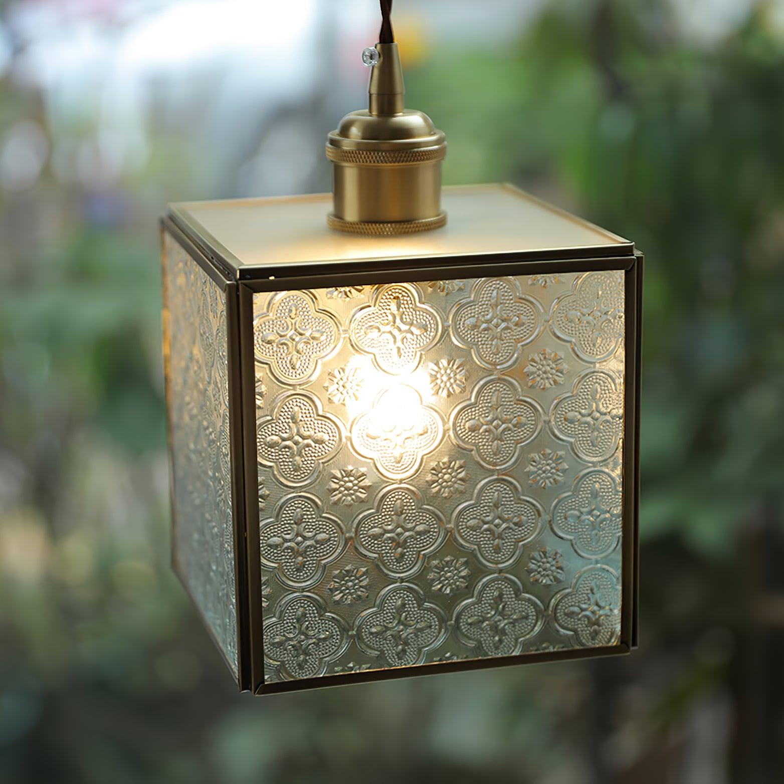 Patterned Frosted Glass Pendant Light with Solid Brass Body for Modern Interior Spaces