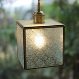 Patterned Frosted Glass Pendant Light with Solid Brass Body for Modern Interior Spaces