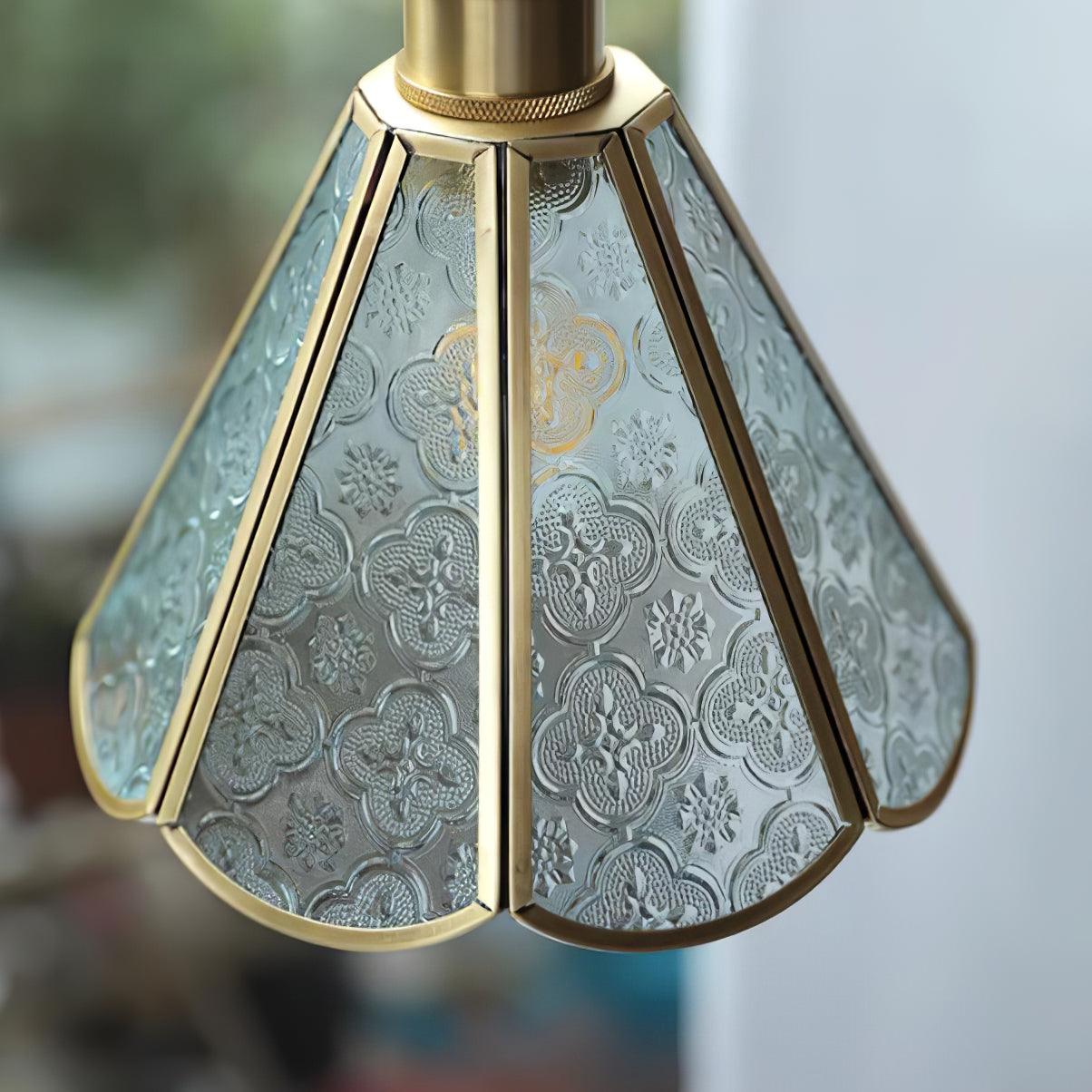 Patterned Frosted Glass Pendant Light with Solid Brass Body for Modern Interior Spaces