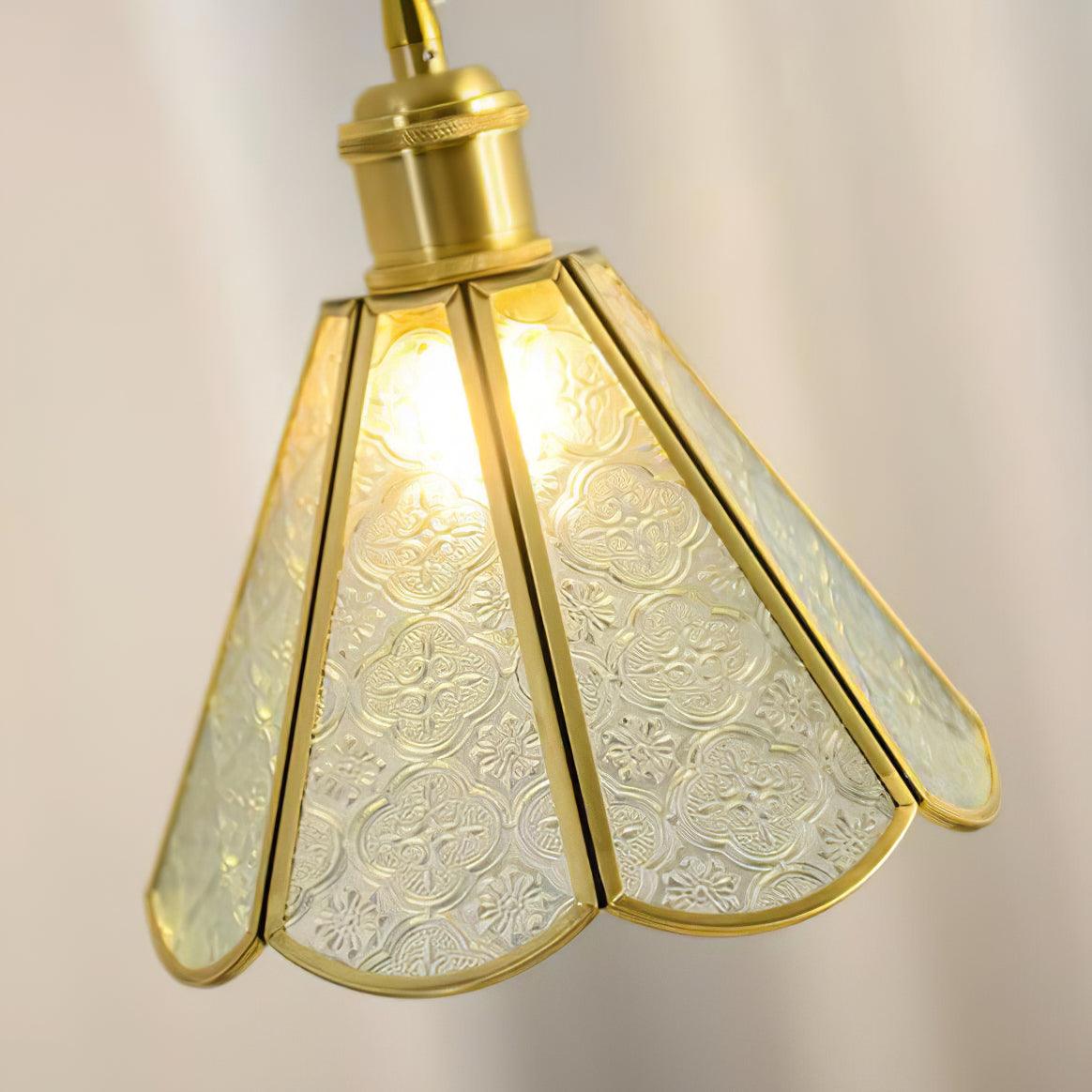 Patterned Frosted Glass Pendant Light with Solid Brass Body for Modern Interior Spaces