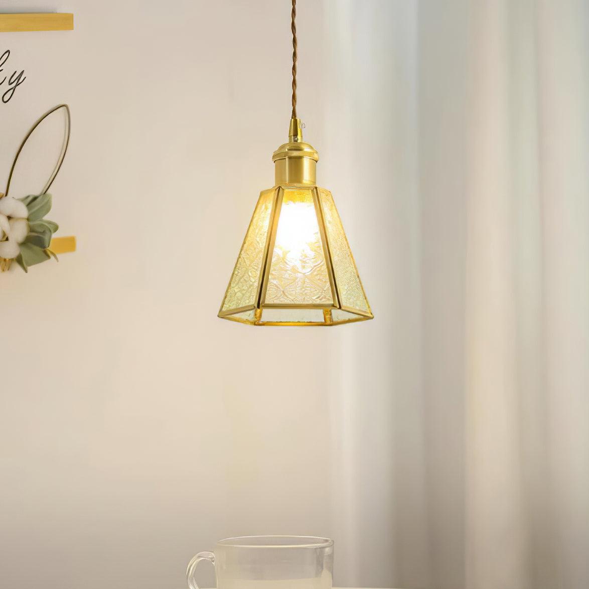 Patterned Frosted Glass Pendant Light with Solid Brass Body for Modern Interior Spaces