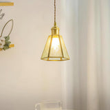 Patterned Frosted Glass Pendant Light with Solid Brass Body for Modern Interior Spaces