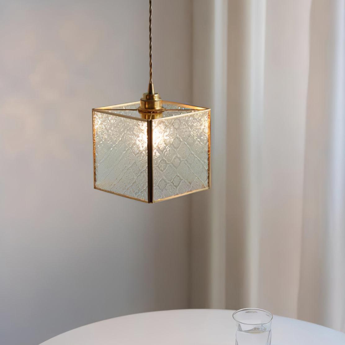 Patterned Frosted Glass Pendant Light with Solid Brass Body for Modern Interior Spaces