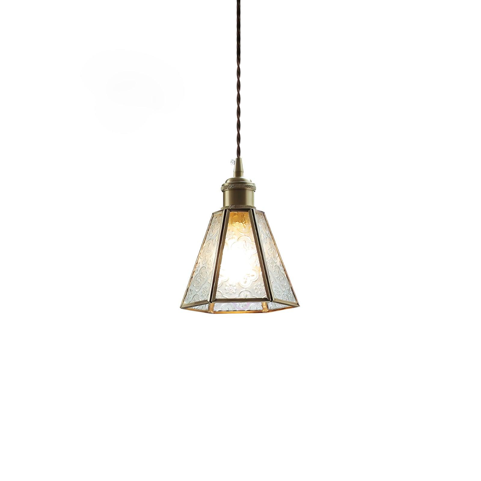 Patterned Frosted Glass Pendant Light with Solid Brass Body for Modern Interior Spaces