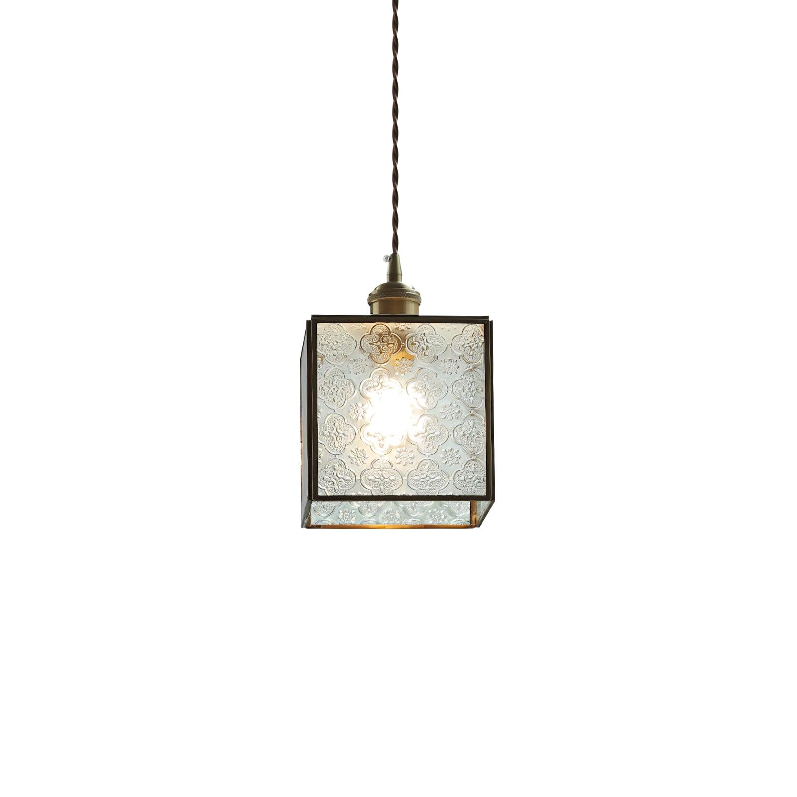 Patterned Frosted Glass Pendant Light with Solid Brass Body for Modern Interior Spaces
