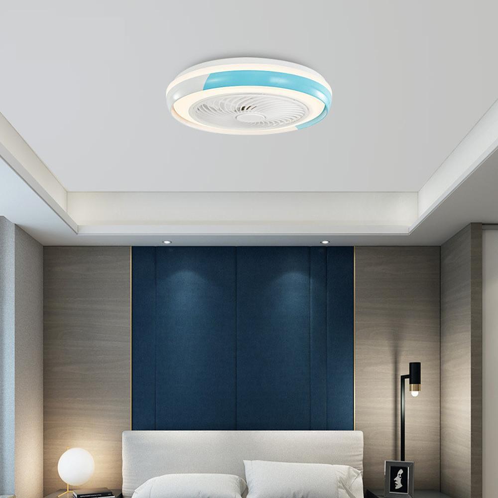 Modern White Flush Mount Bladeless Ceiling Fan with Dimmable LED Light for Low Ceilings