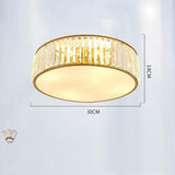 Nordic Crystal Drum LED Ceiling Light Brass Gold Flush Mount Fixture for Kitchen Living Room