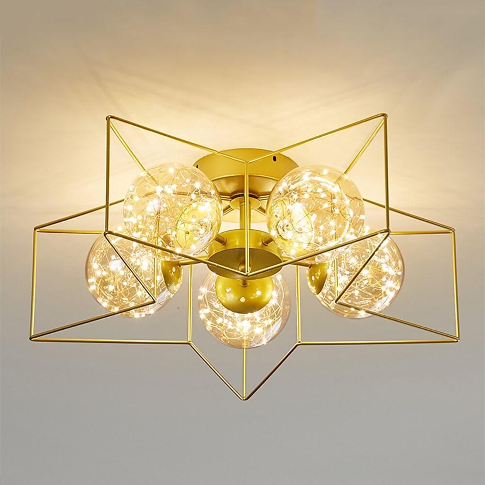 Modern Gold Star Shaped LED Ceiling Light 5 Light Geometric Flush Mount Fixture for Bedrooms