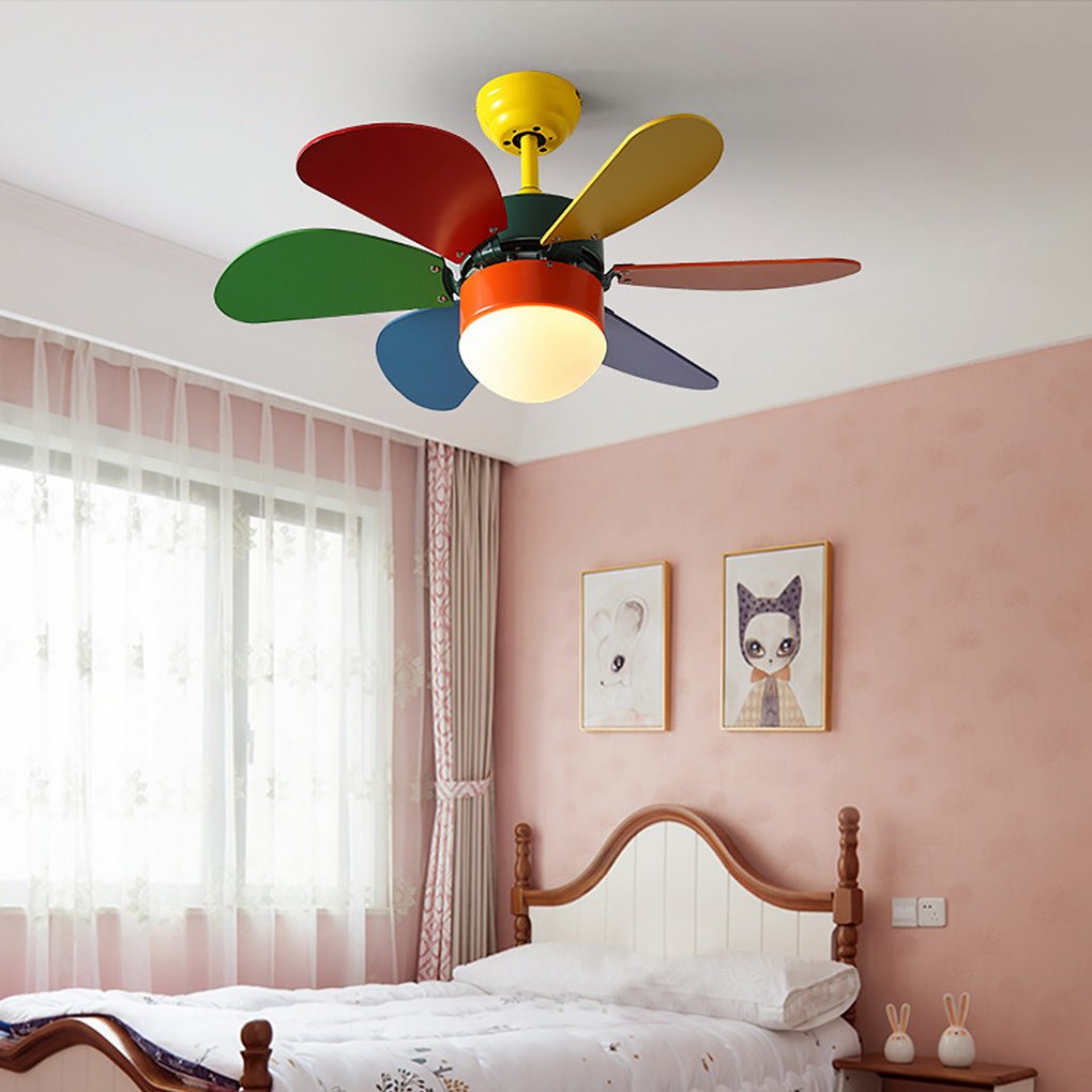 Modern 30 Inch LED Ceiling Fan Light for Kids Room with Silent Motor and Three Speed Dual Control
