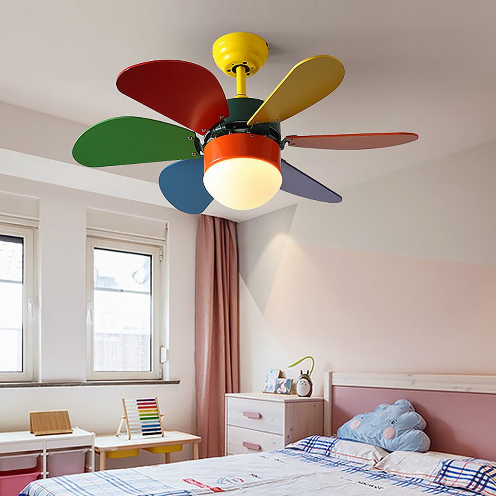 Modern 30 Inch LED Ceiling Fan Light for Kids Room with Silent Motor and Three Speed Dual Control