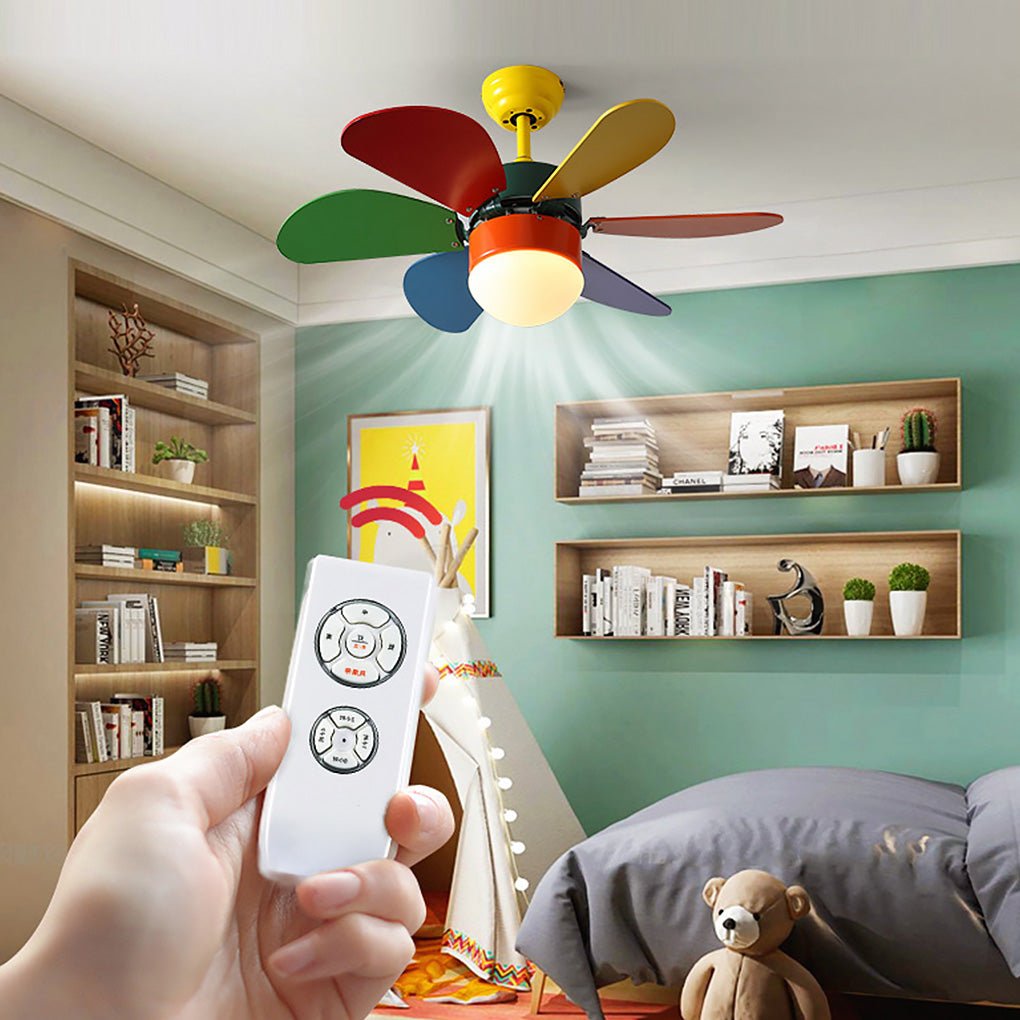 Modern 30 Inch LED Ceiling Fan Light for Kids Room with Silent Motor and Three Speed Dual Control