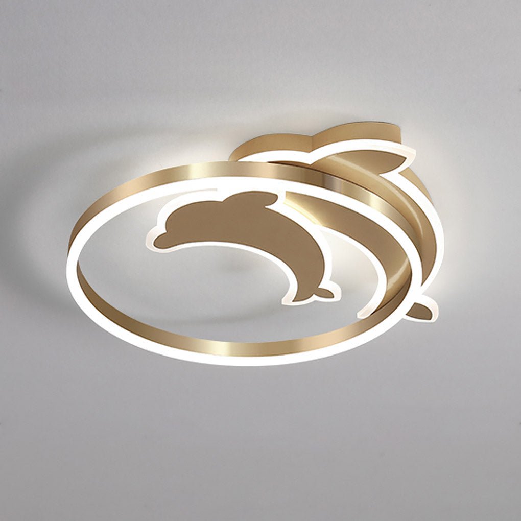 Modern Creative Dolphin LED Ceiling Lamp Three Color Dimmable Flush Mount Light Fixture