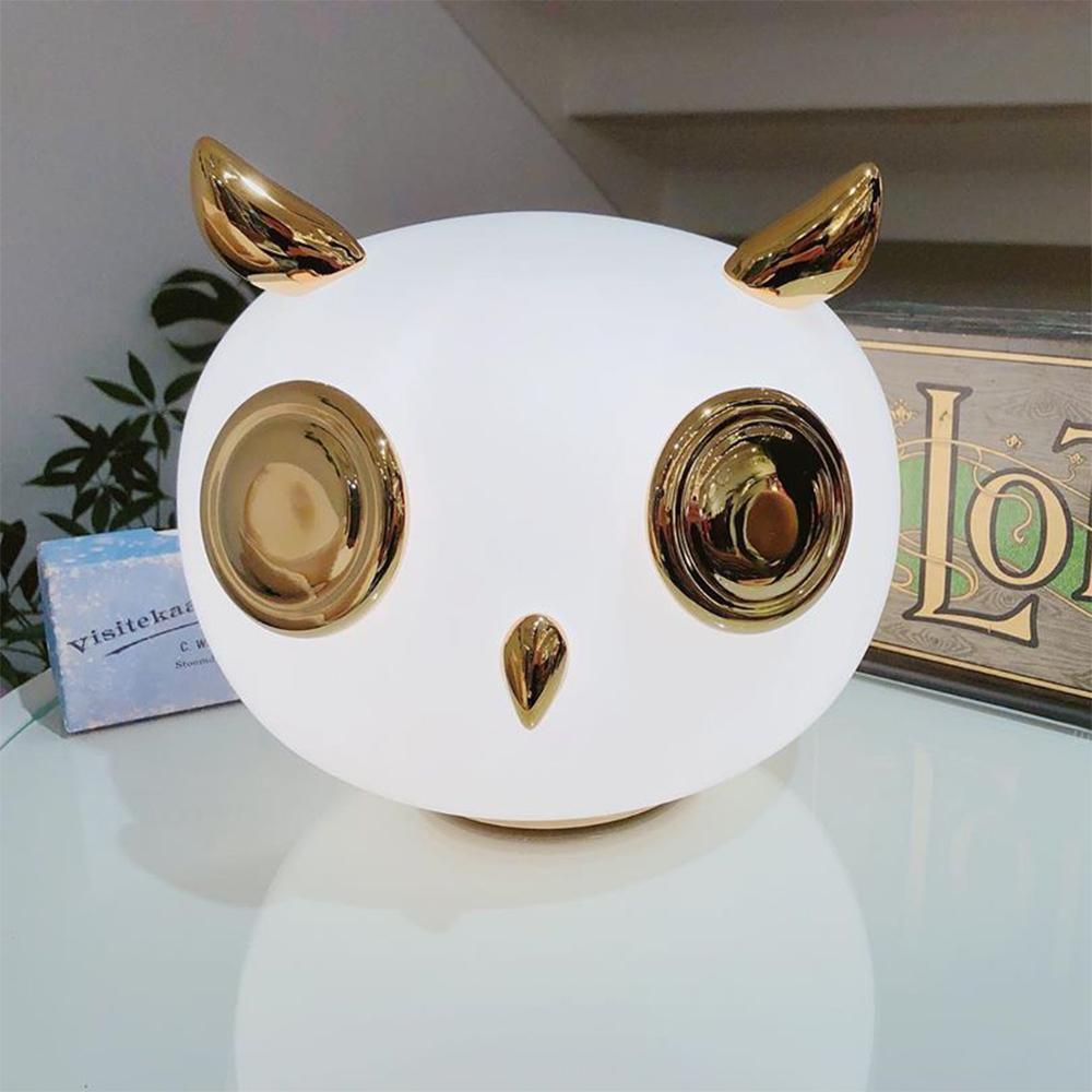 Animal Shaped Glass Table Lamp Modern Owl Rabbit Penguin Gold Bedside Nightstand Light