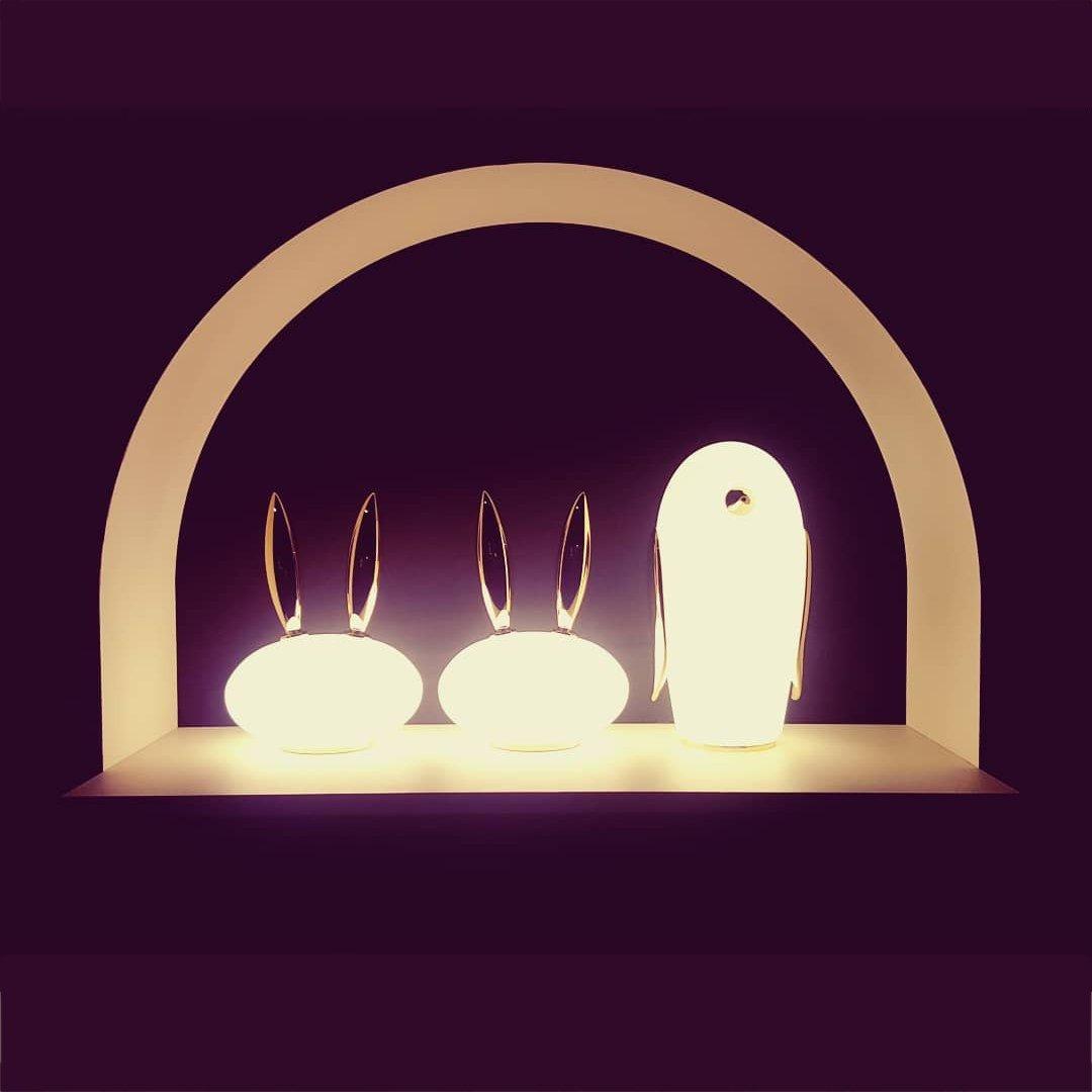 Animal Shaped Glass Table Lamp Modern Owl Rabbit Penguin Gold Bedside Nightstand Light