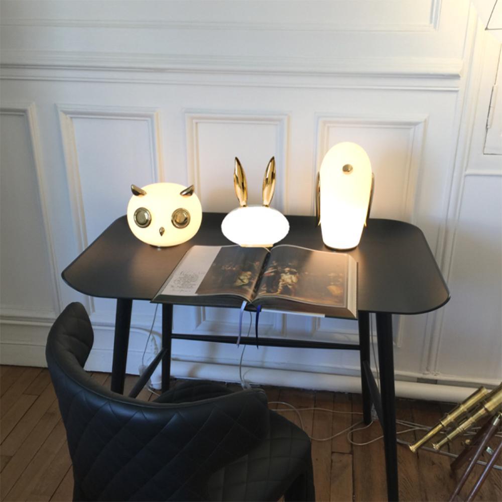Animal Shaped Glass Table Lamp Modern Owl Rabbit Penguin Gold Bedside Nightstand Light