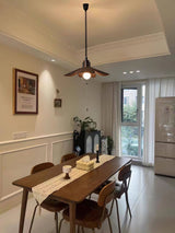 Petal Bloom Floral Linen Fabric Pendant Light Vintage Wood Walnut Hanging Ceiling Lamp