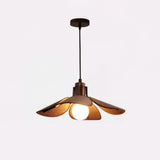 Petal Bloom Floral Linen Fabric Pendant Light Vintage Wood Walnut Hanging Ceiling Lamp