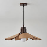 Petal Bloom Floral Linen Fabric Pendant Light Vintage Wood Walnut Hanging Ceiling Lamp