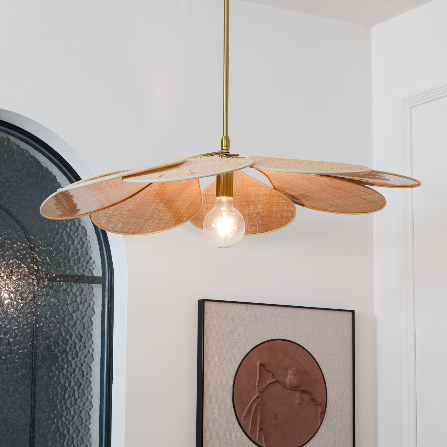 Petals Bloom Floral Rattan Pendant Light Modern Boho Ceiling Fitting for Living Room Bedroom