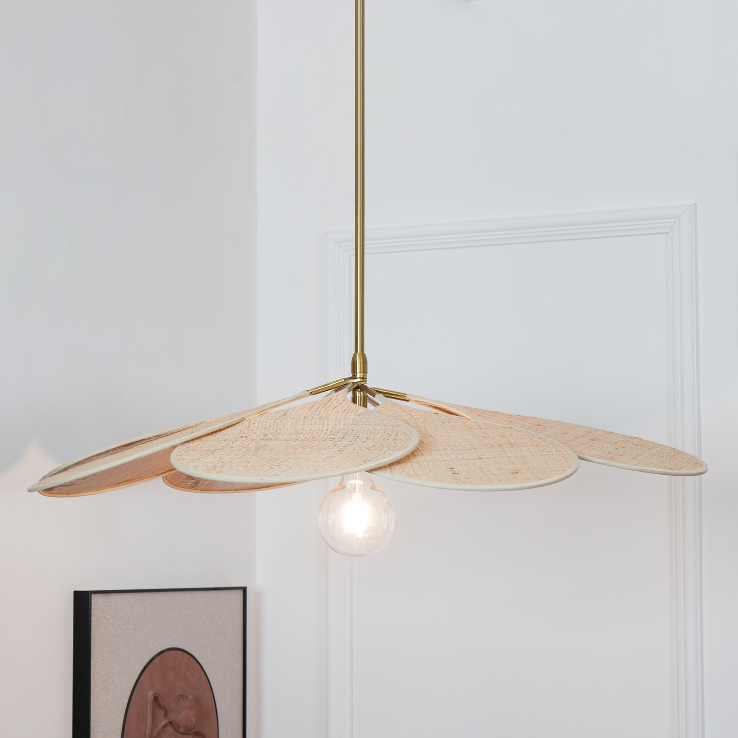 Petals Bloom Floral Rattan Pendant Light Modern Boho Ceiling Fitting for Living Room Bedroom