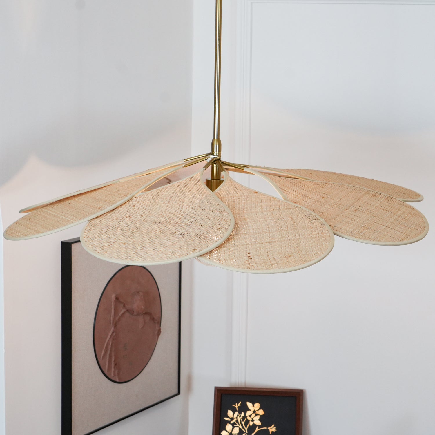Petals Bloom Floral Rattan Pendant Light Modern Boho Ceiling Fitting for Living Room Bedroom