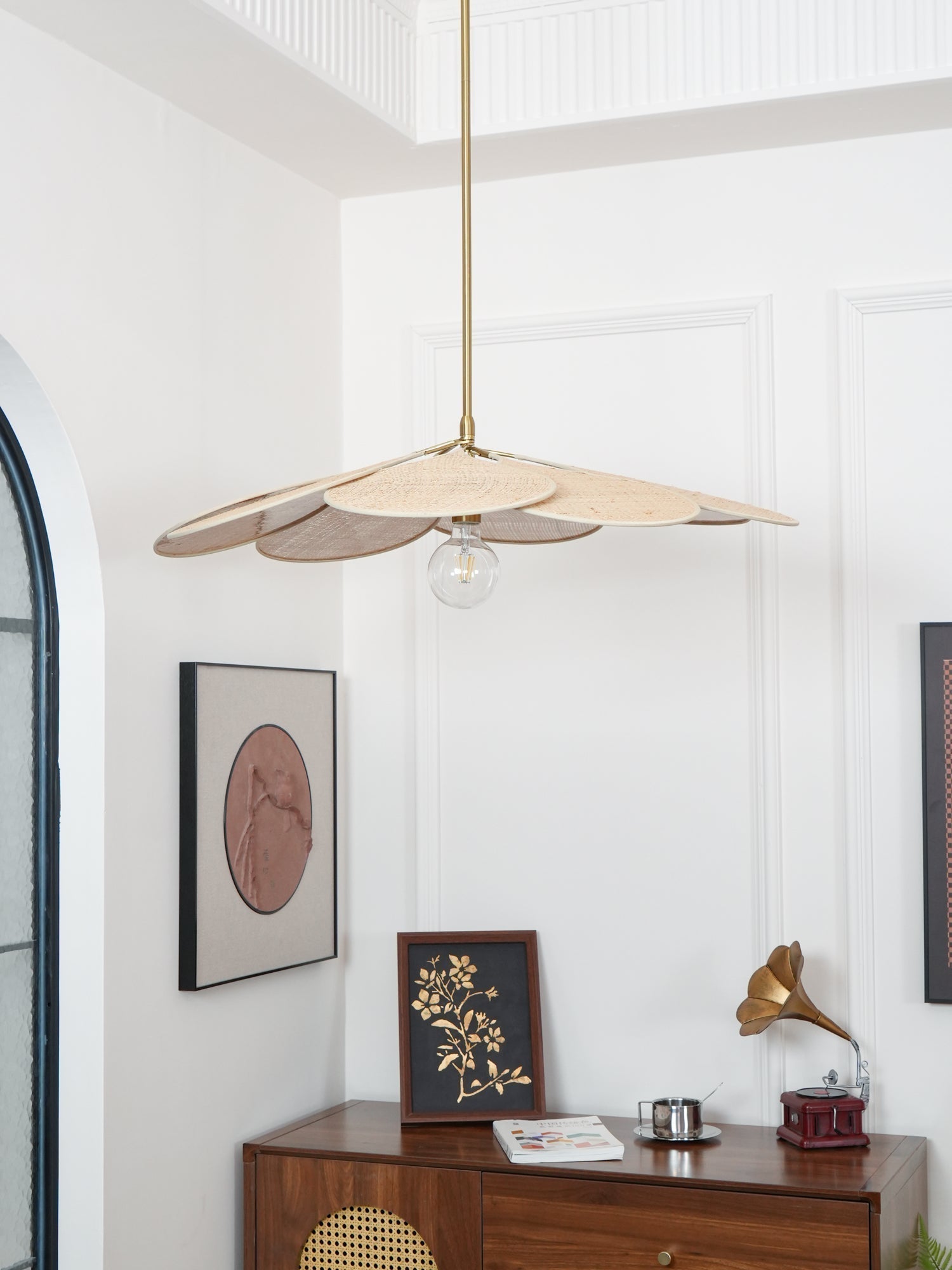 Petals Bloom Floral Rattan Pendant Light Modern Boho Ceiling Fitting for Living Room Bedroom