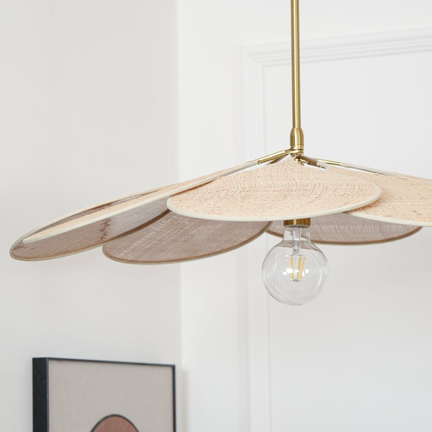 Petals Bloom Floral Rattan Pendant Light Modern Boho Ceiling Fitting for Living Room Bedroom